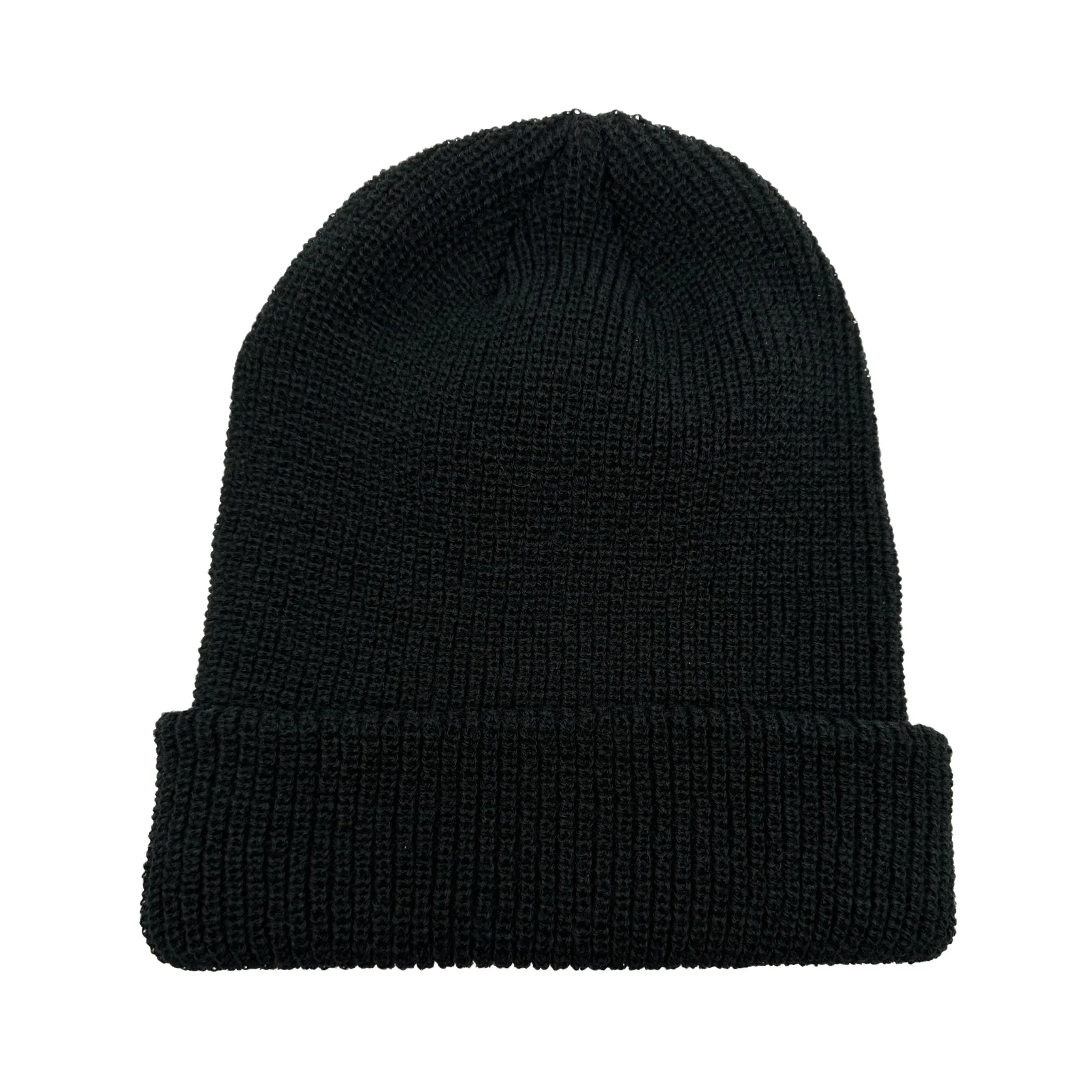 Notch Ribbed Knit Cuffed Beanie - Black