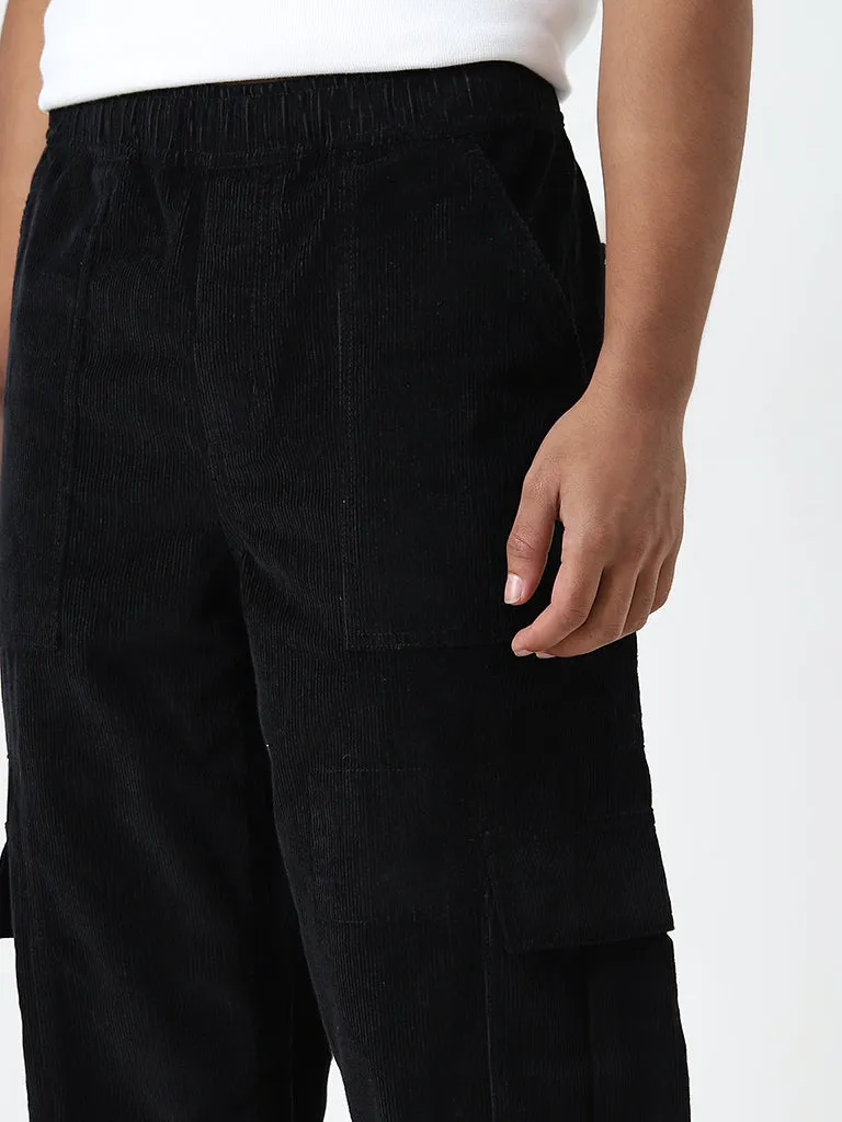 Nuon Black Relaxed-Fit Mid-Rise Corduroy Cotton Chinos