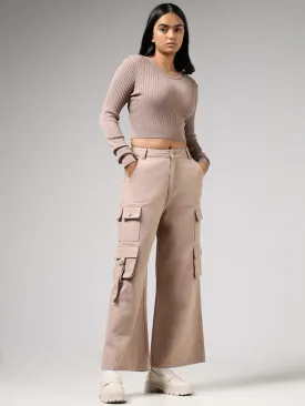 Nuon Tan Brown Wide Leg - Fit Mid Rise Jeans