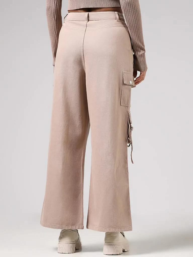 Nuon Tan Brown Wide Leg - Fit Mid Rise Jeans