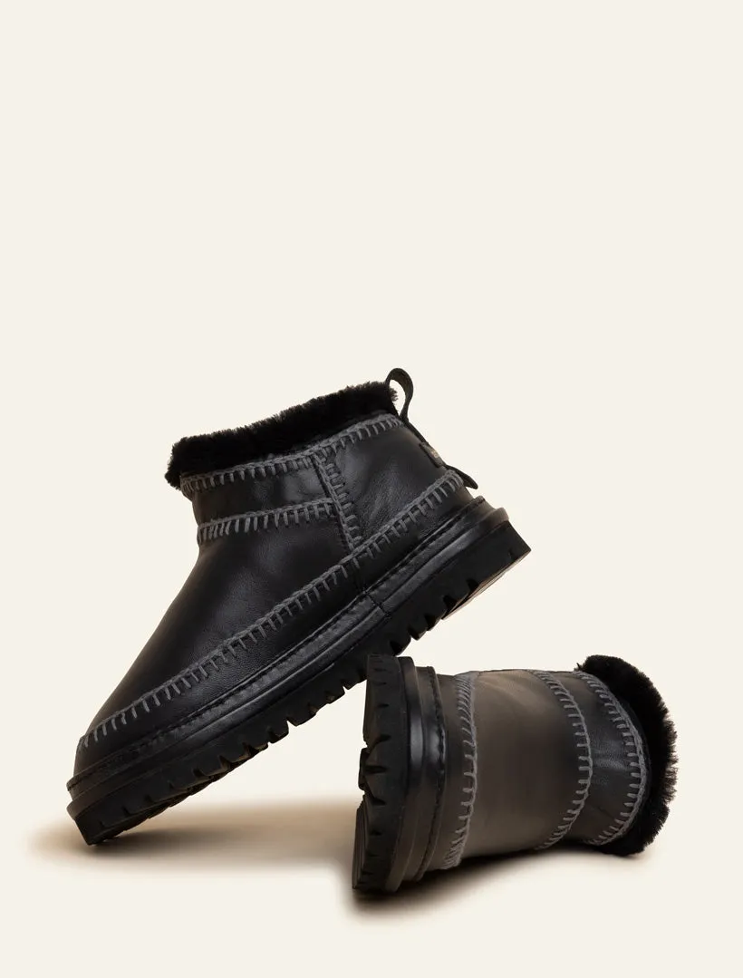 Nyuki 4.0. Crochet Ankle Boot Black Leather Grey