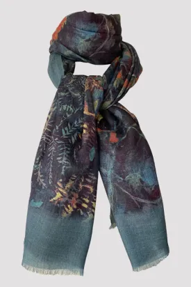 Oak Leaves Teal Wool Silk Scarf