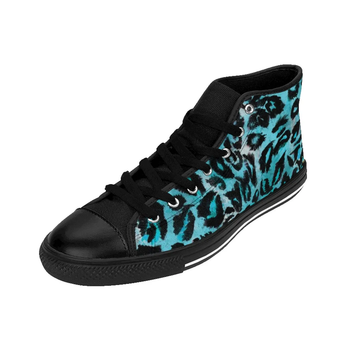 Ocean Blue Leopard Men's Sneakers, Animal Print Premium High-top Fashion Sneakers Shoes