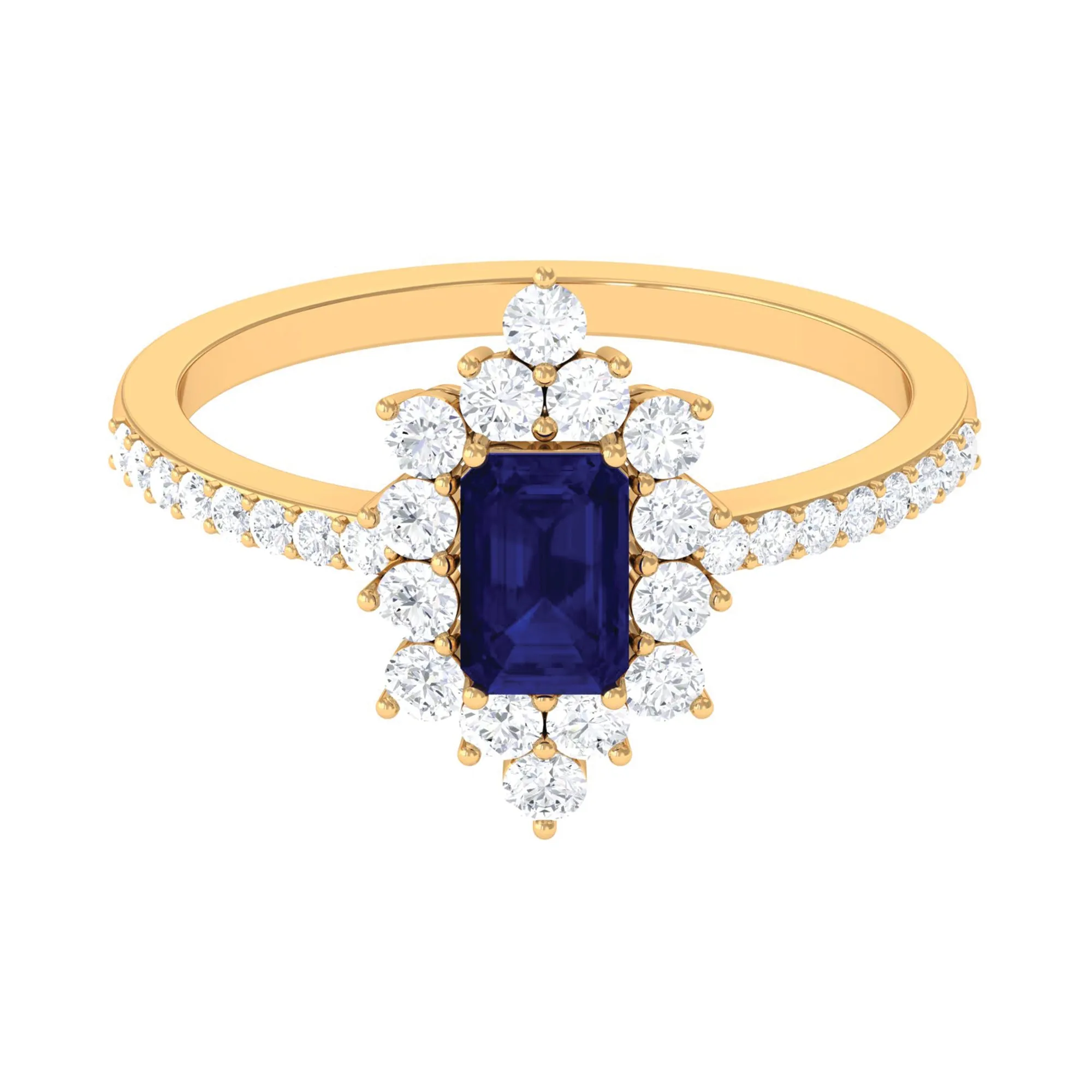 Octagon Blue Sapphire and Diamond Halo Engagement Ring