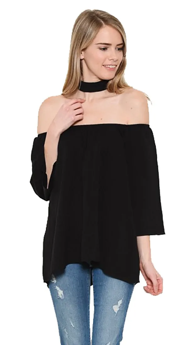 Off Shoulder Choker Blouse Black