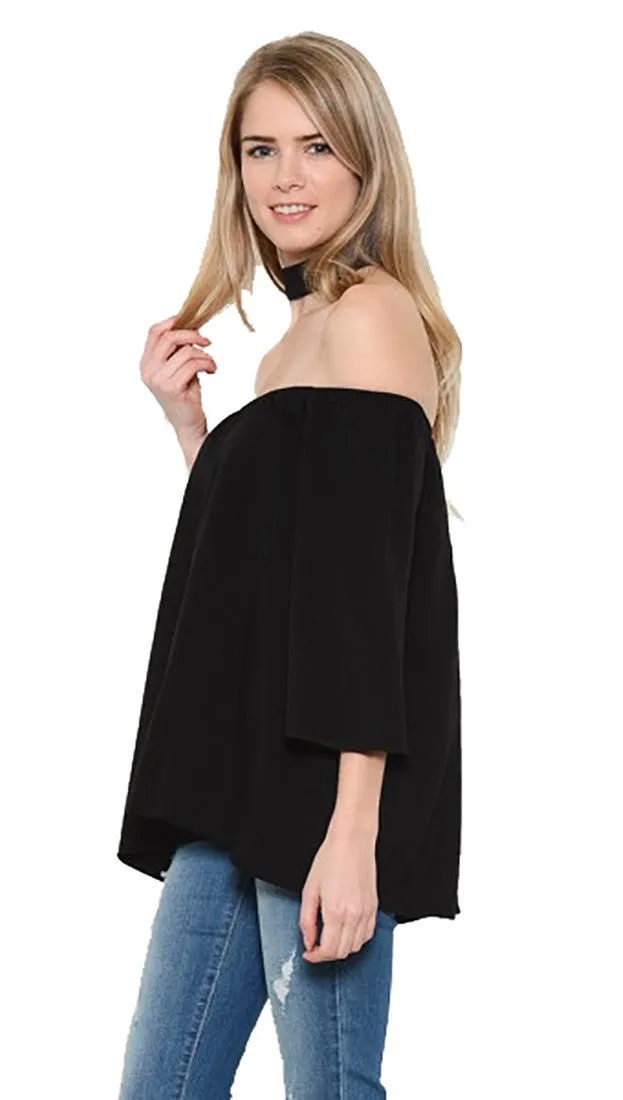 Off Shoulder Choker Blouse Black