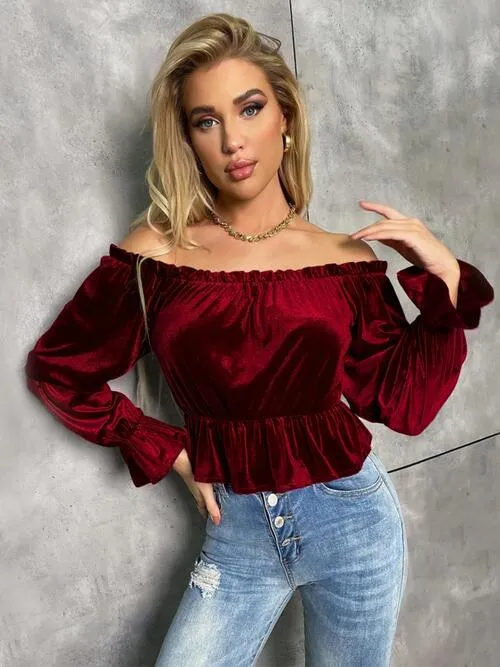 Off-Shoulder Flounce Sleeve Blouse