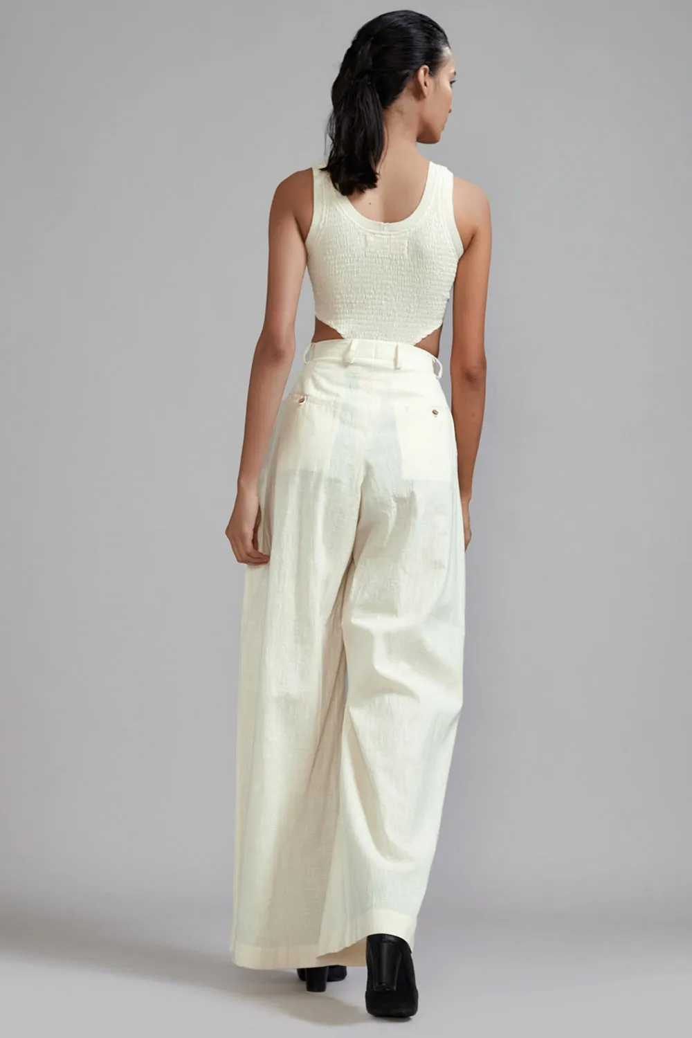 Off-White Cotton Pleated Trousers