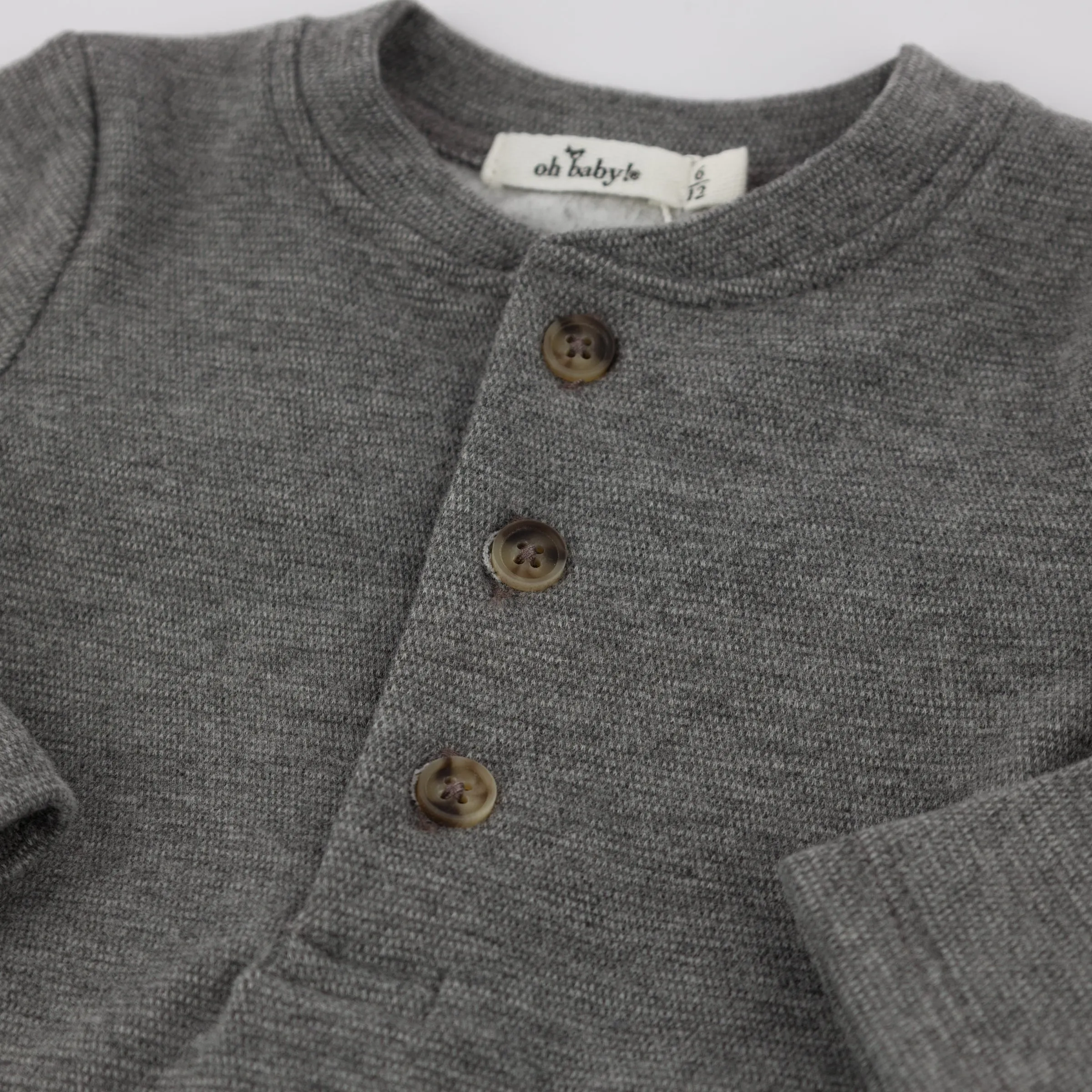 oh baby! Mini Honeycomb Elbow Patch Henley Set - Charcoal