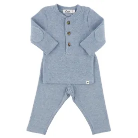 oh baby! Mini Stripe Elbow Patch Henley Set - Denim