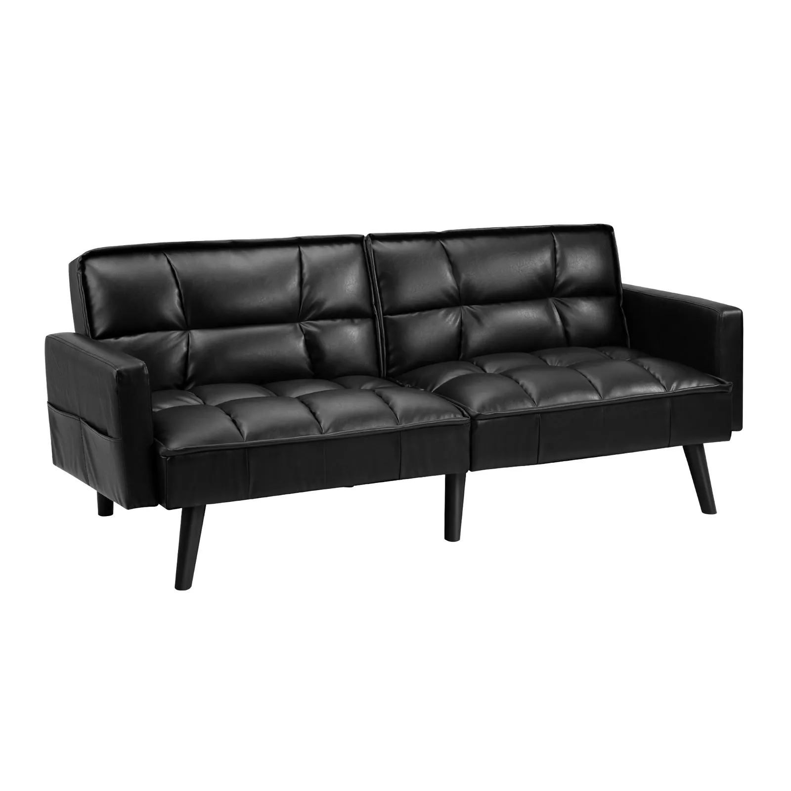 Oikiture Sofa Bed Futon Convertible Leather Lounge Couch 3-Seater Recliner Black