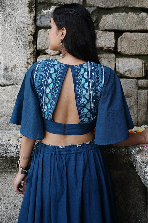 Okhai "Rasiya" Hand-Embroidery and Mirrorwork Blue Pure Cotton Blouse