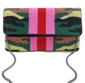 Olive Camo Beaded Clutch