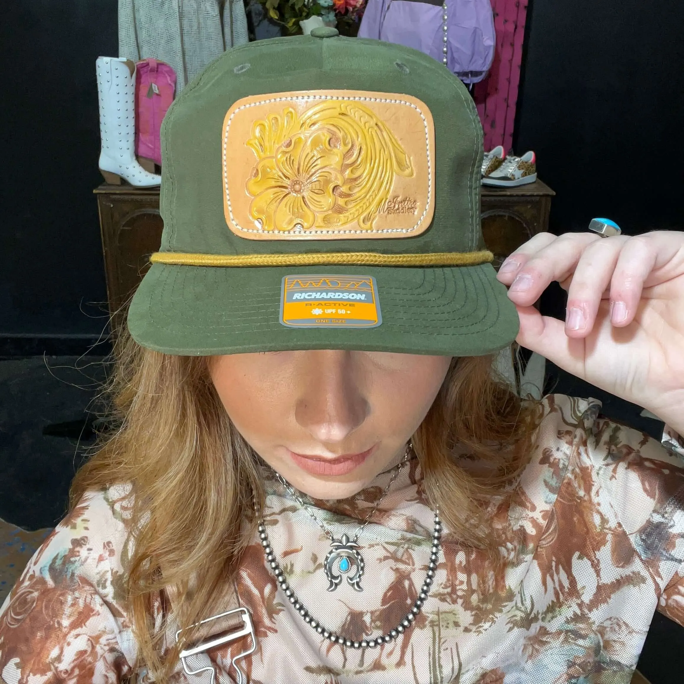 Olive Green Richardson Mustard Tooled Patch Hat