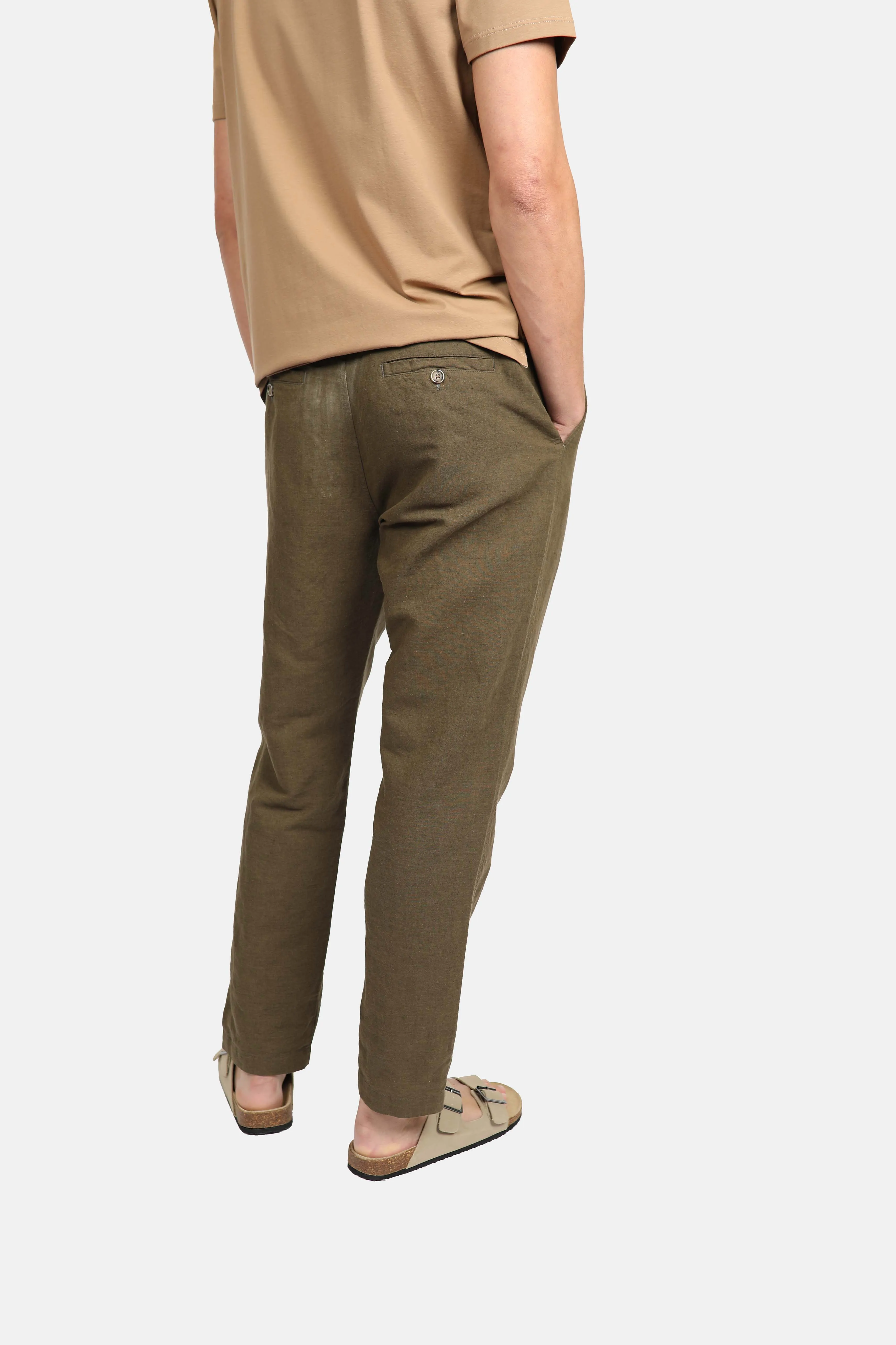 Olive Linen Relaxed Waist Pant