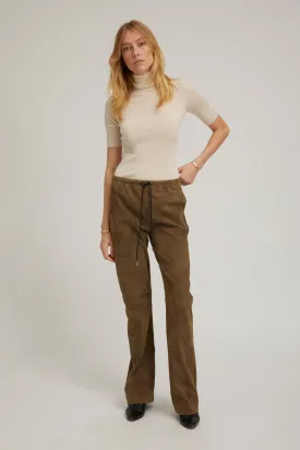 Olive Suede Straight Leg Pants