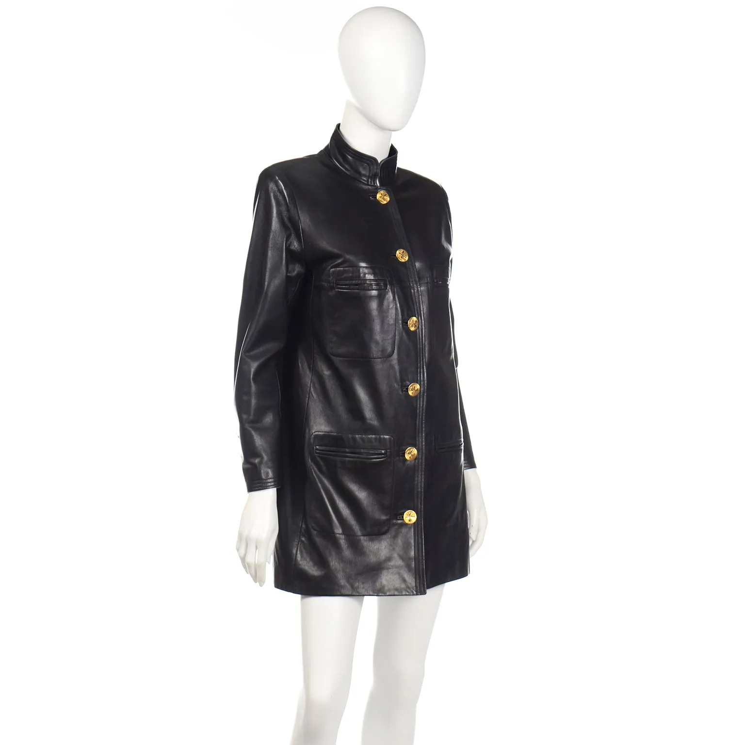 ON HOLD // Vintage Chanel Black Leather Jacket With 4 Gold Leaf Clover Buttons