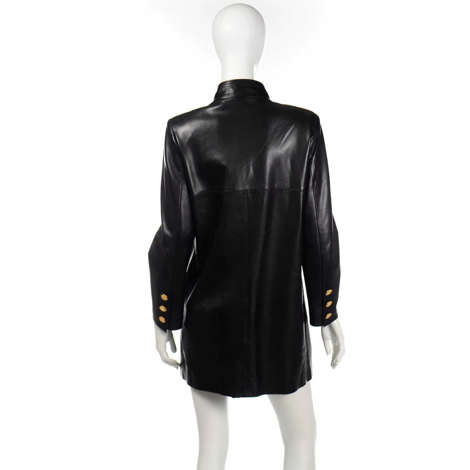 ON HOLD // Vintage Chanel Black Leather Jacket With 4 Gold Leaf Clover Buttons