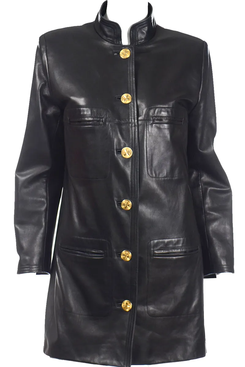 ON HOLD // Vintage Chanel Black Leather Jacket With 4 Gold Leaf Clover Buttons