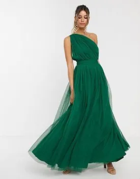 One-Shoulder Emerald Gown