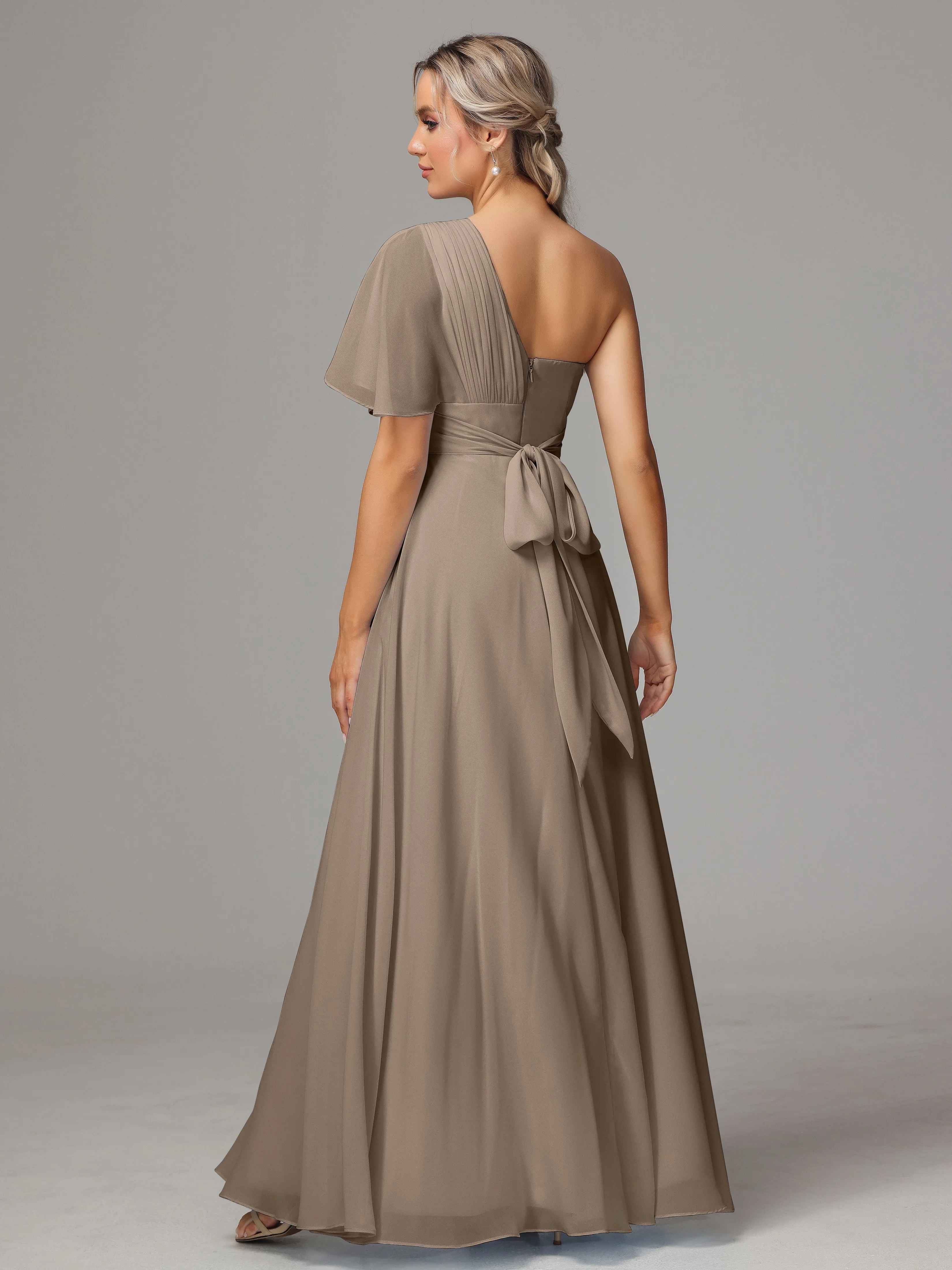 One Shoulder Ruffles Chiffon Bridesmaid Dresses With Split