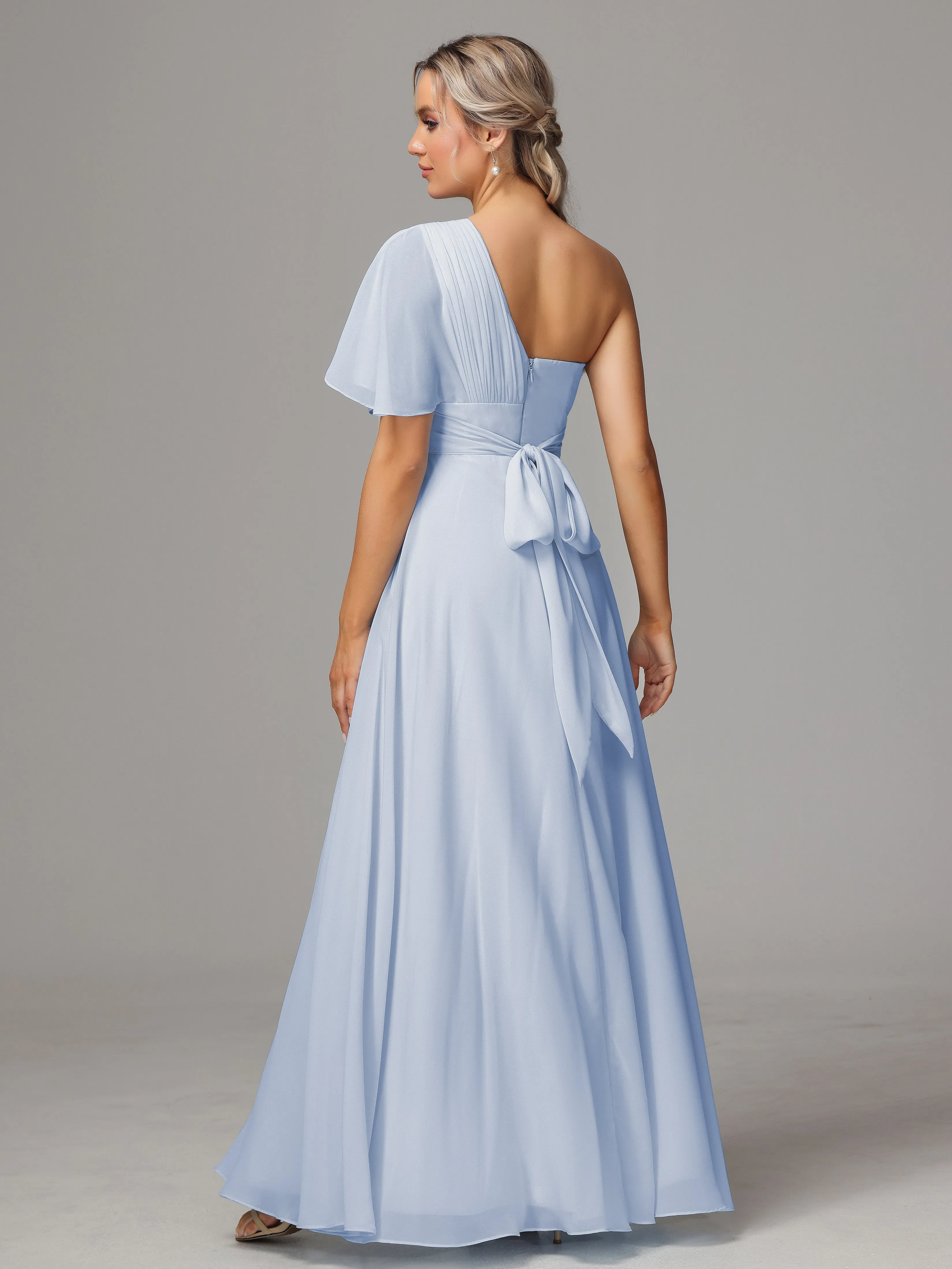 One Shoulder Ruffles Chiffon Bridesmaid Dresses With Split