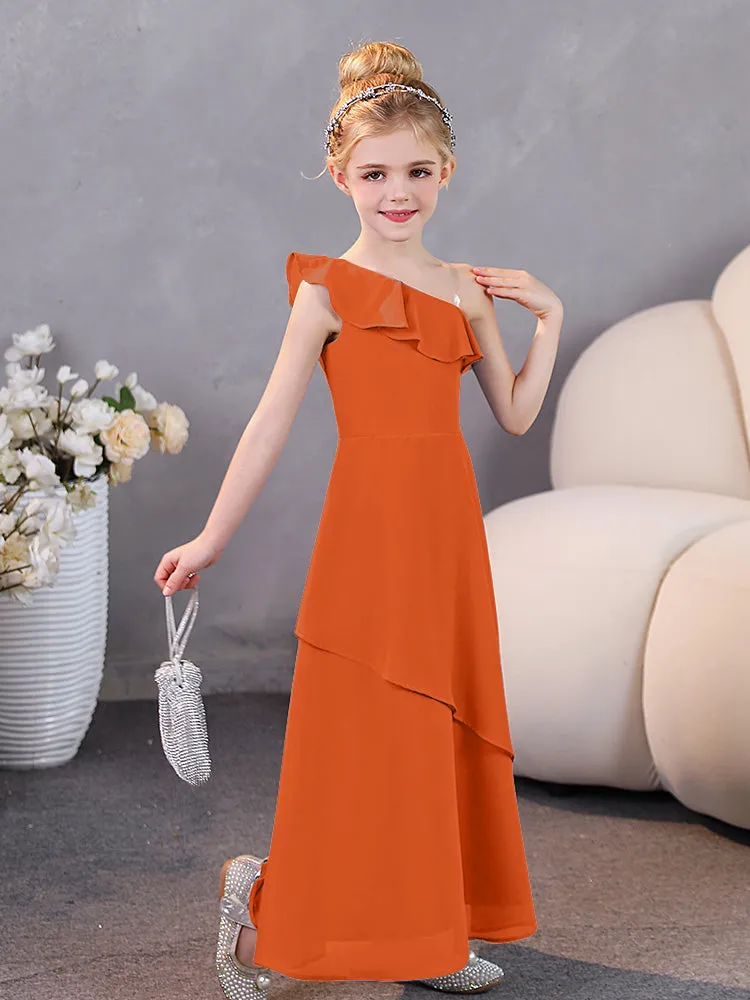 One Shoulder Ruffles Chiffon Junior Bridesmaid Dresses