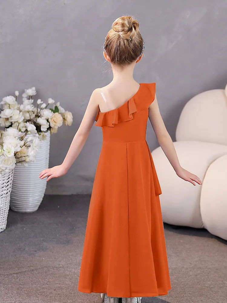 One Shoulder Ruffles Chiffon Junior Bridesmaid Dresses