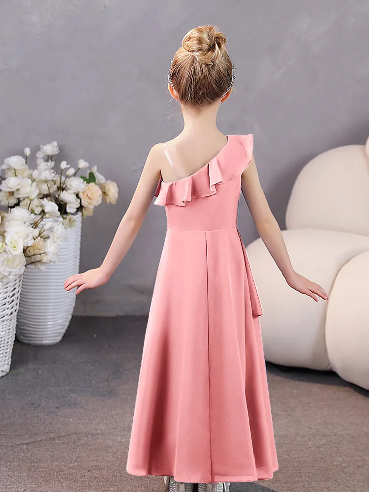 One Shoulder Ruffles Chiffon Junior Bridesmaid Dresses