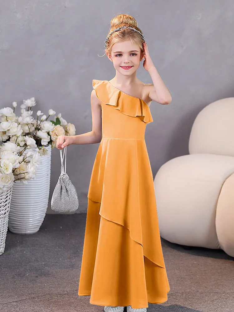 One Shoulder Ruffles Chiffon Junior Bridesmaid Dresses