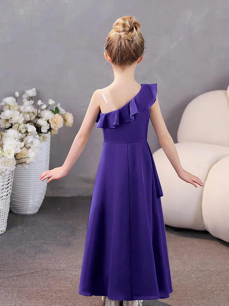 One Shoulder Ruffles Chiffon Junior Bridesmaid Dresses