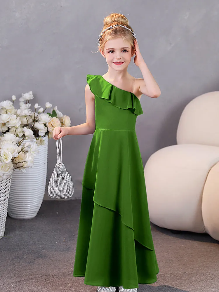 One Shoulder Ruffles Chiffon Junior Bridesmaid Dresses