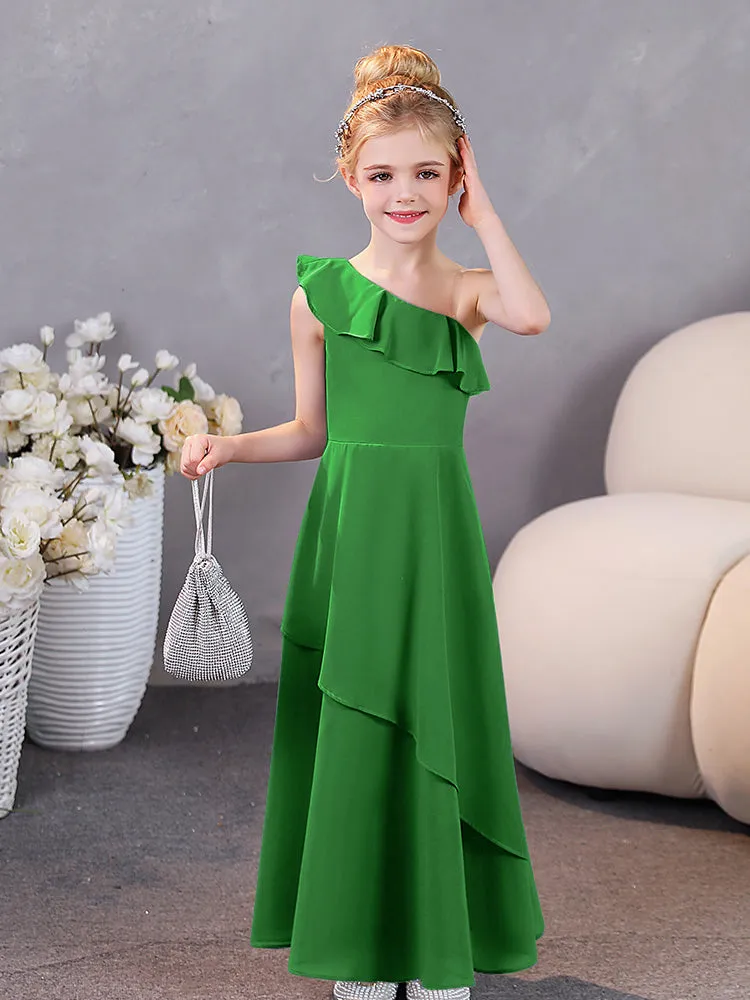 One Shoulder Ruffles Chiffon Junior Bridesmaid Dresses