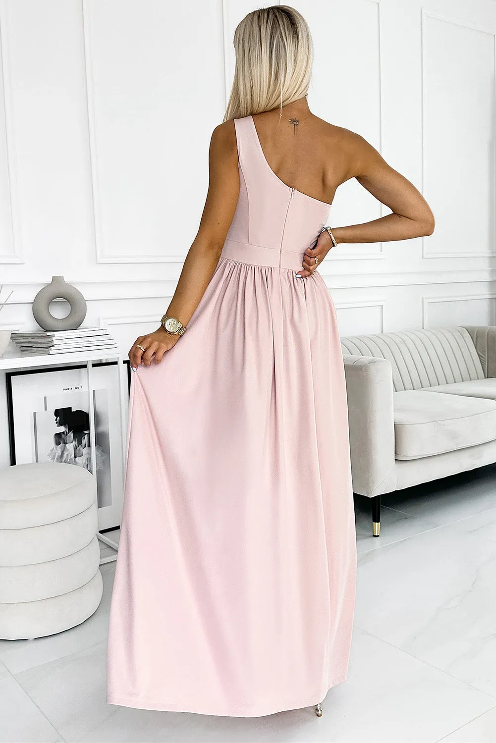 One-Shoulder Slit Evening Gown