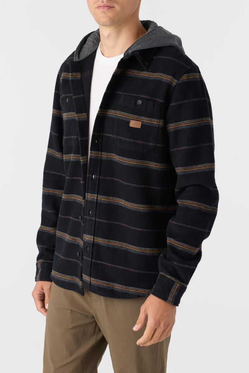 O'Neill Landmarked Stripe Hooded Flannel Shirt-Black