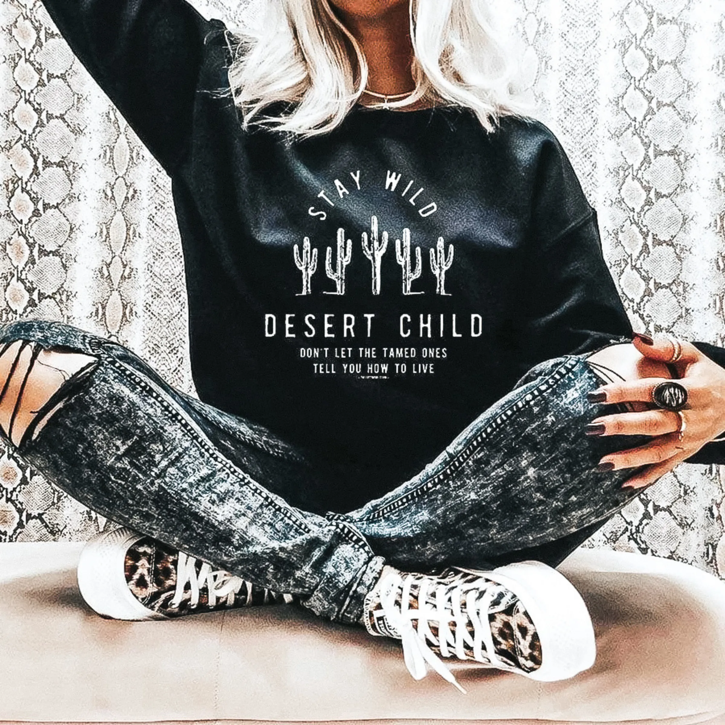 Online Exclusive | Stay Wild Desert Child Long Sleeve Graphic Sweatshirt in Black