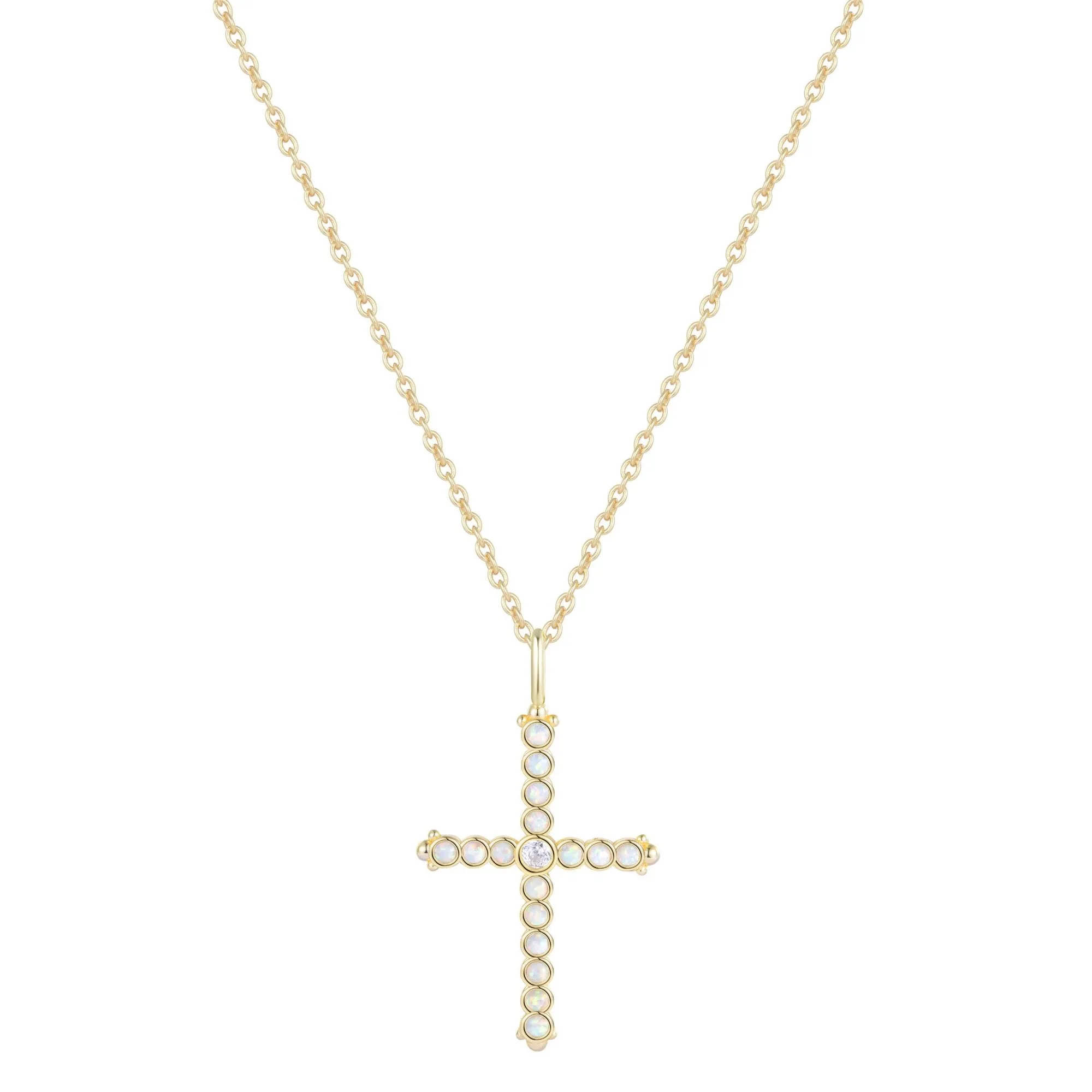 Opal Bezel Cross Necklace