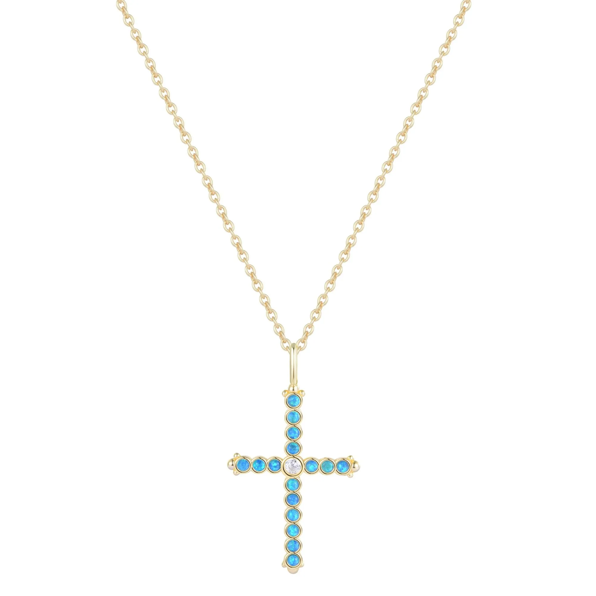 Opal Bezel Cross Necklace