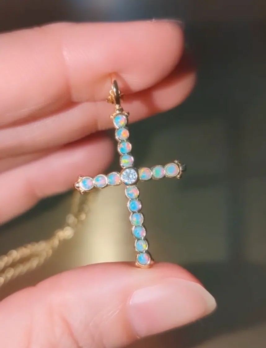 Opal Bezel Cross Necklace