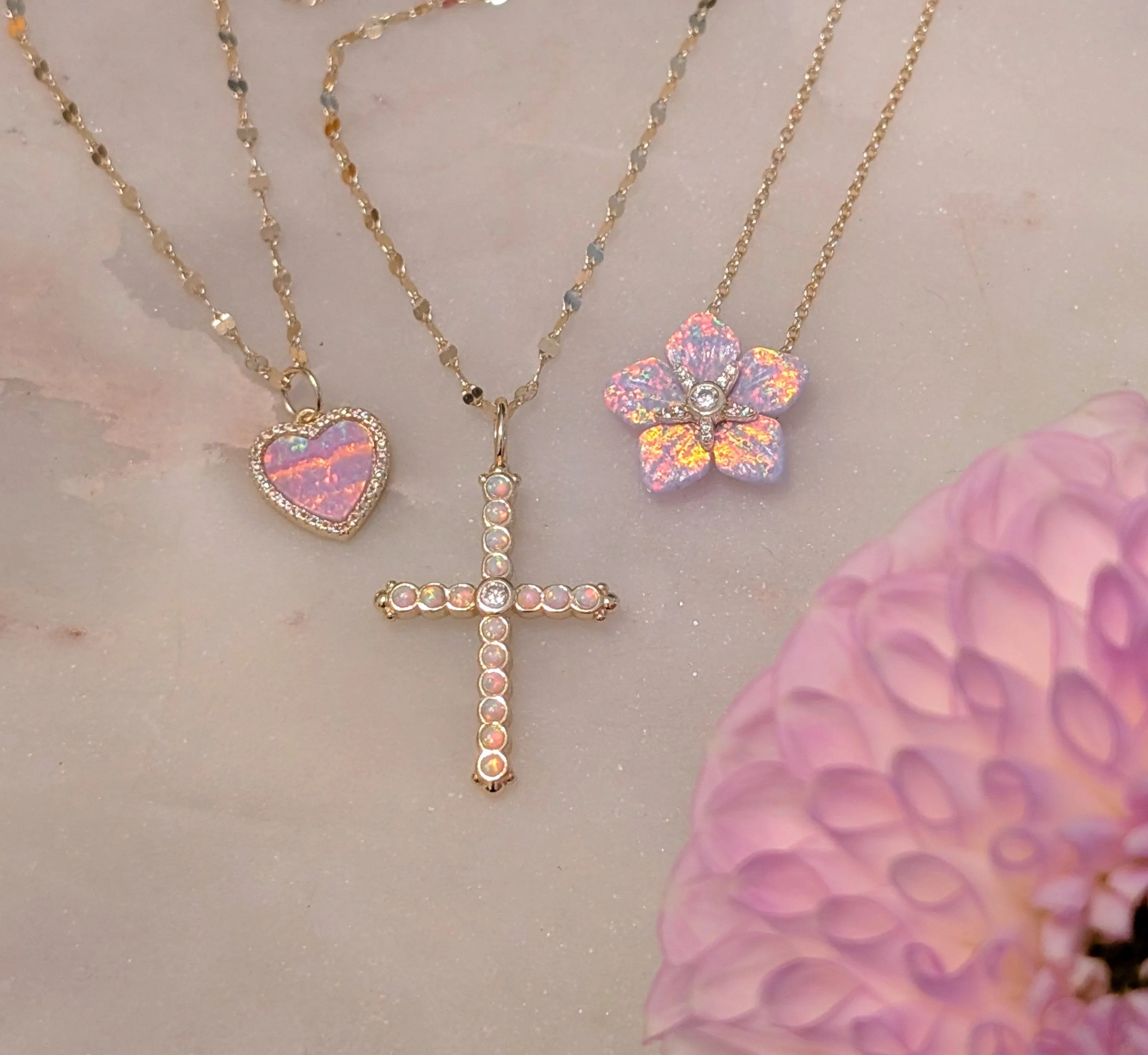 Opal Bezel Cross Necklace