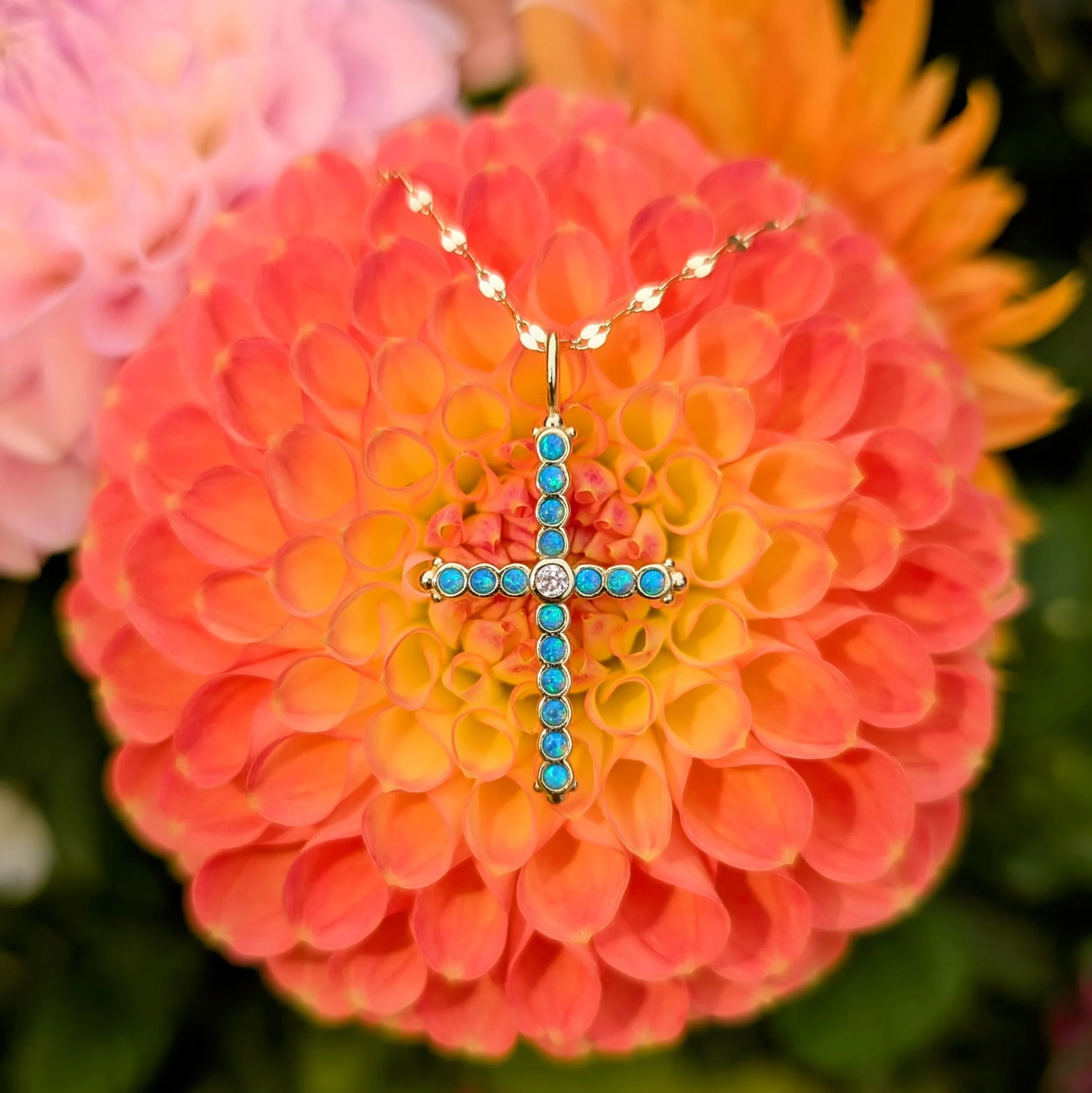 Opal Bezel Cross Necklace