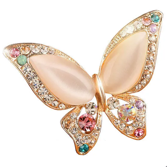 Opal Butterfly Brooch Rhinestone Fashion Gold Plated  for Women