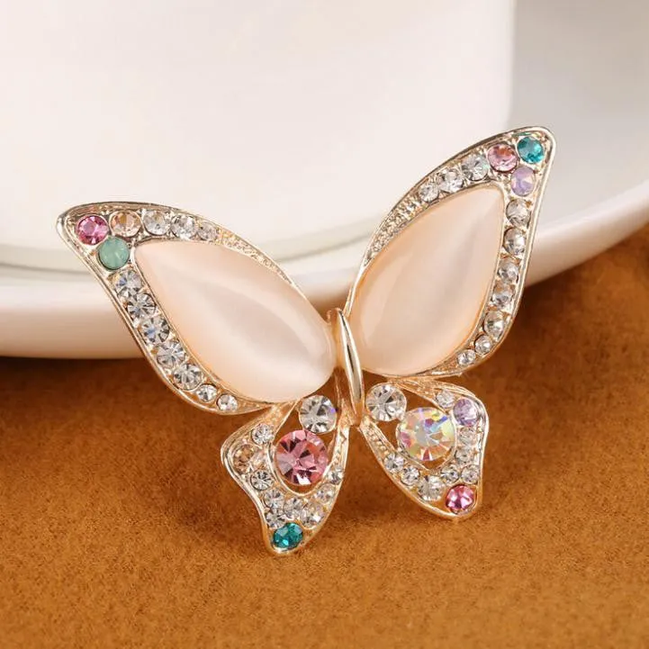 Opal Butterfly Brooch Rhinestone Fashion Gold Plated  for Women