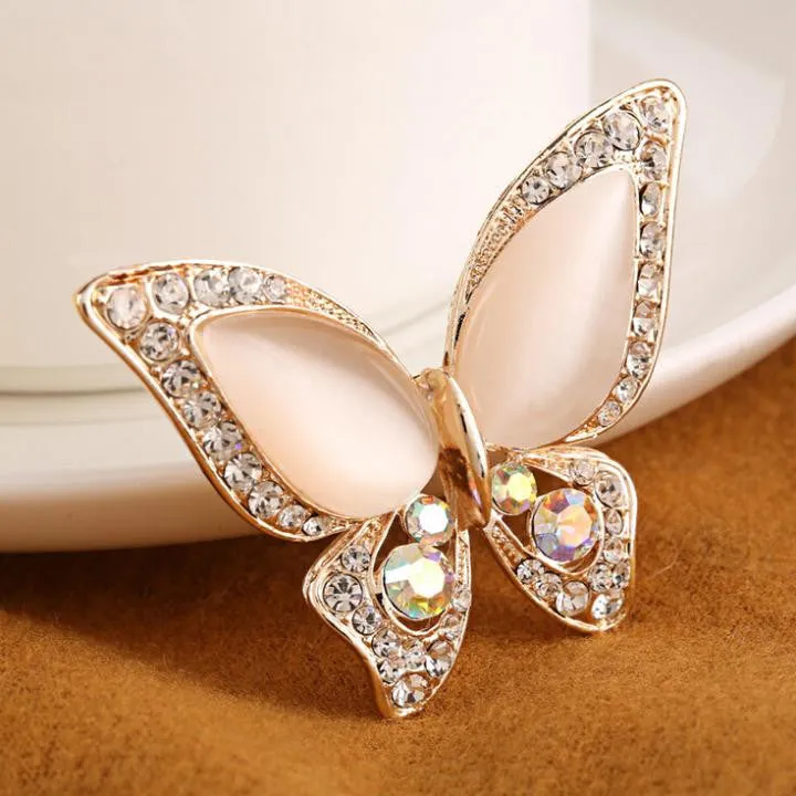 Opal Butterfly Brooch Rhinestone Fashion Gold Plated  for Women