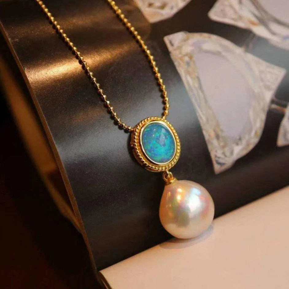 Opal Freshwater Baroque Pearls Necklace Gold Vermeil