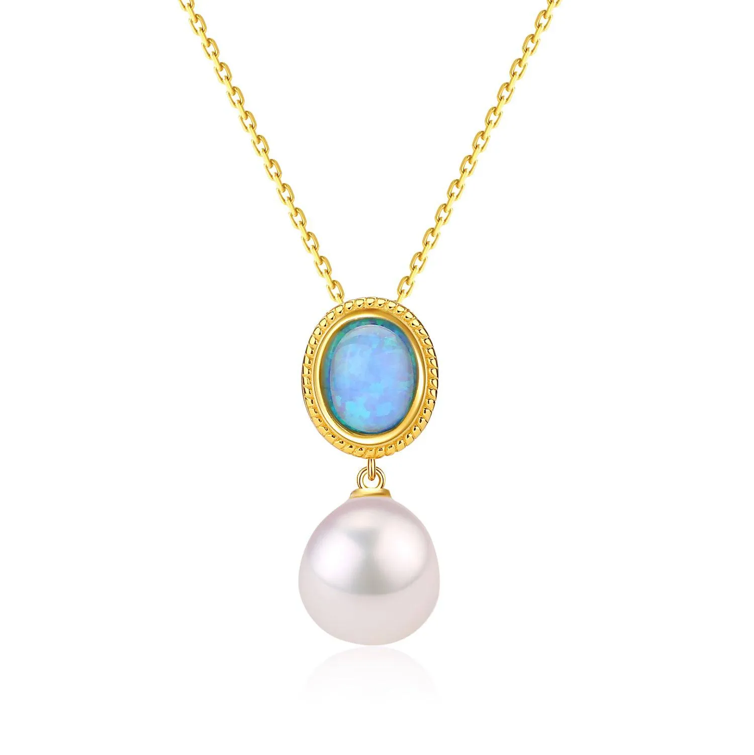 Opal Freshwater Baroque Pearls Necklace Gold Vermeil