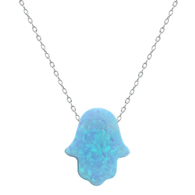 Opal Hamsa Choker Necklace Fatima Hand Pendant Necklace Natural Opal Stone Israel Jewish Jewelry 925 Sterling Silver Jewelry