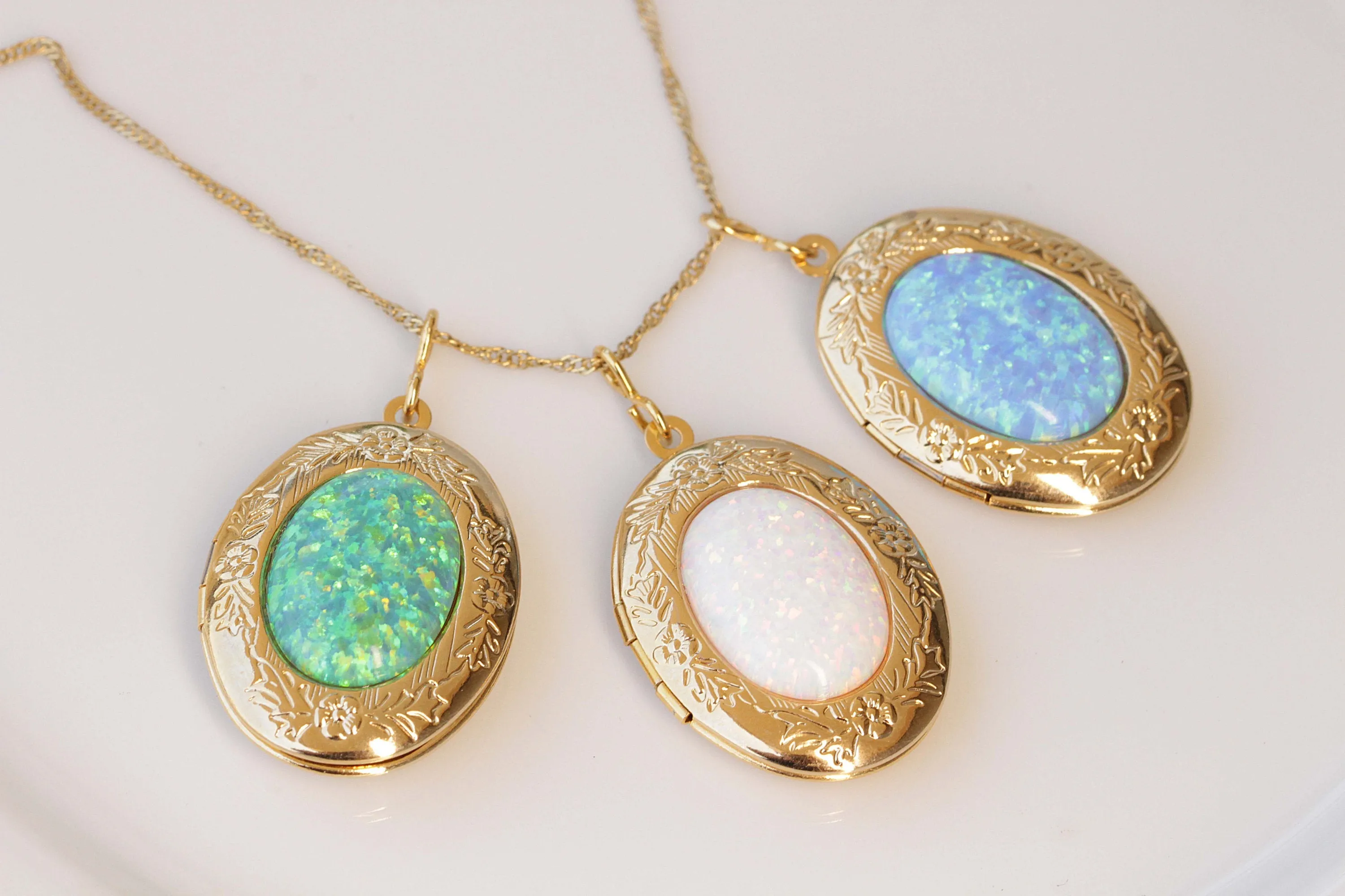 Opal Locket Necklace