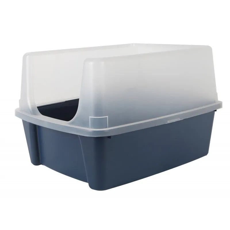 Open-Top Cat Litter Box with Shield, without scoop, Navy