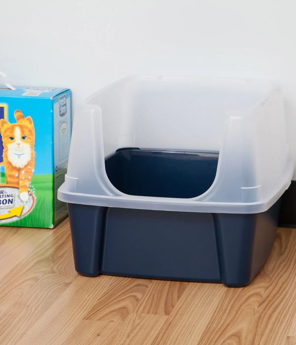 Open-Top Cat Litter Box with Shield, without scoop, Navy